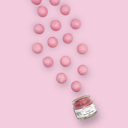 Bubblegum lip balm with pink bubblegum candies – fun, moisturizing, and vegan lip care by NES Soap NZ.