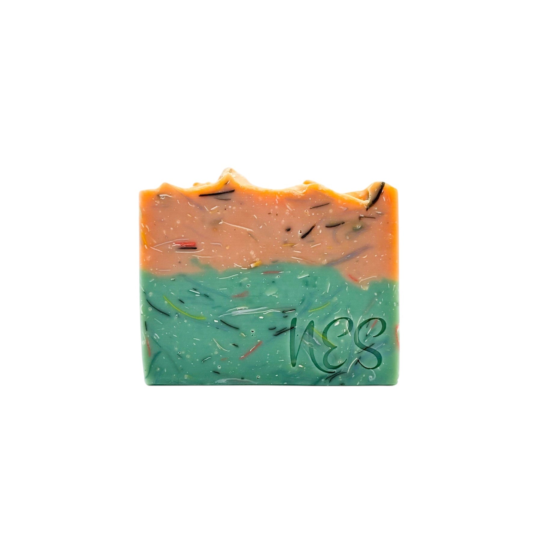 Handcrafted Fruit Pop soap bar by NES Soap featuring layers of orange and green with fruit-inspired scent – vegan and cruelty-free